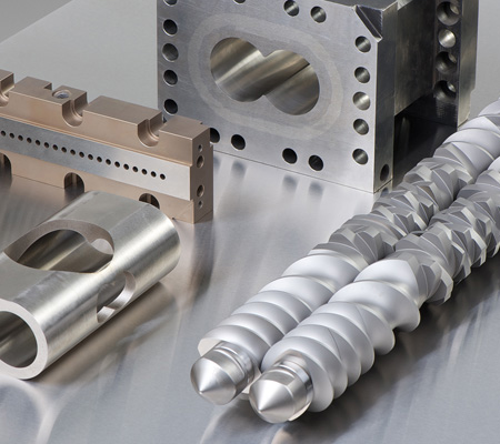 Co-rotating twin screw and barrel